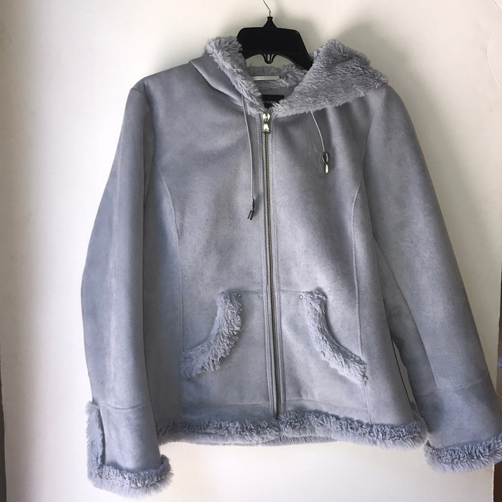 Blue Suede Fur-lined Hoodie Jacket